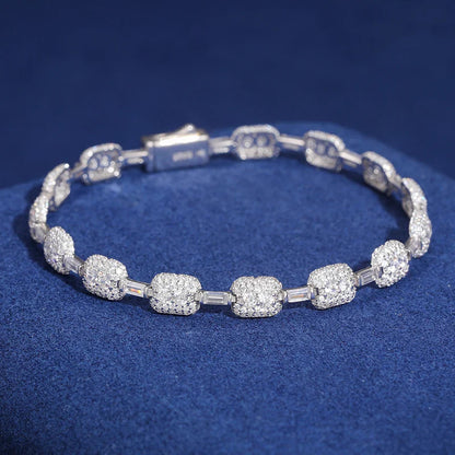 S925 Moissanite Baguette Link Paved Cube Bracelet