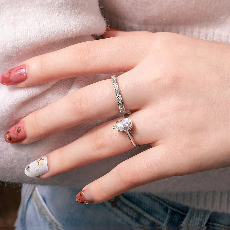 S925 Moissanite Sinuous Shapes & Geometric Flair Band Ring