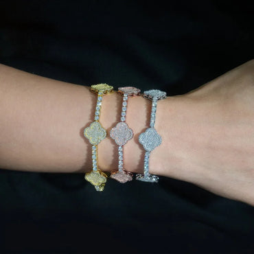3MM Moissanite Tennis Clover Link Bracelet