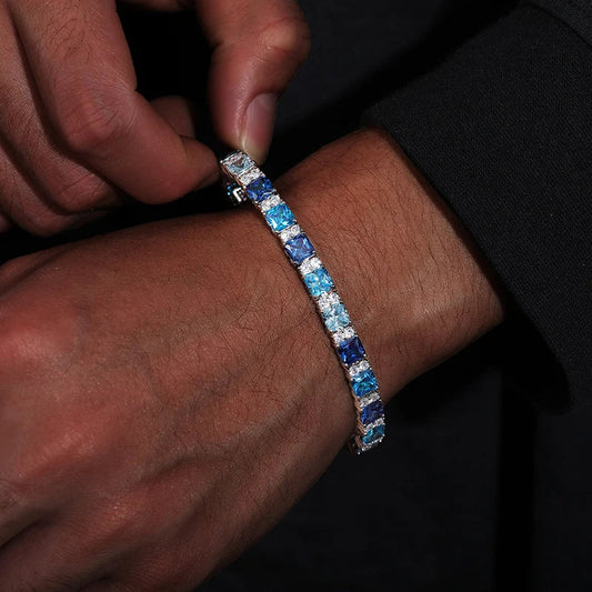 Blue Mixed Diamond Cut Tennis Bracelet - 7.5mm