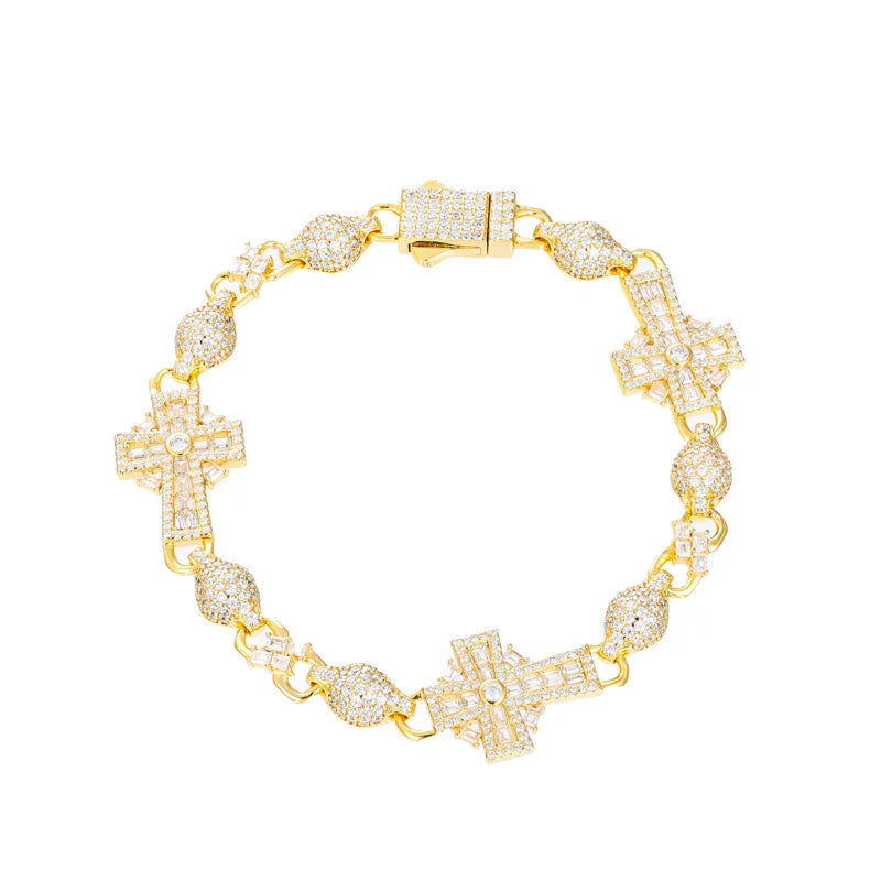 S925 Moissanite Diamond Iced Royal Cross Link Bracelet - 14mm