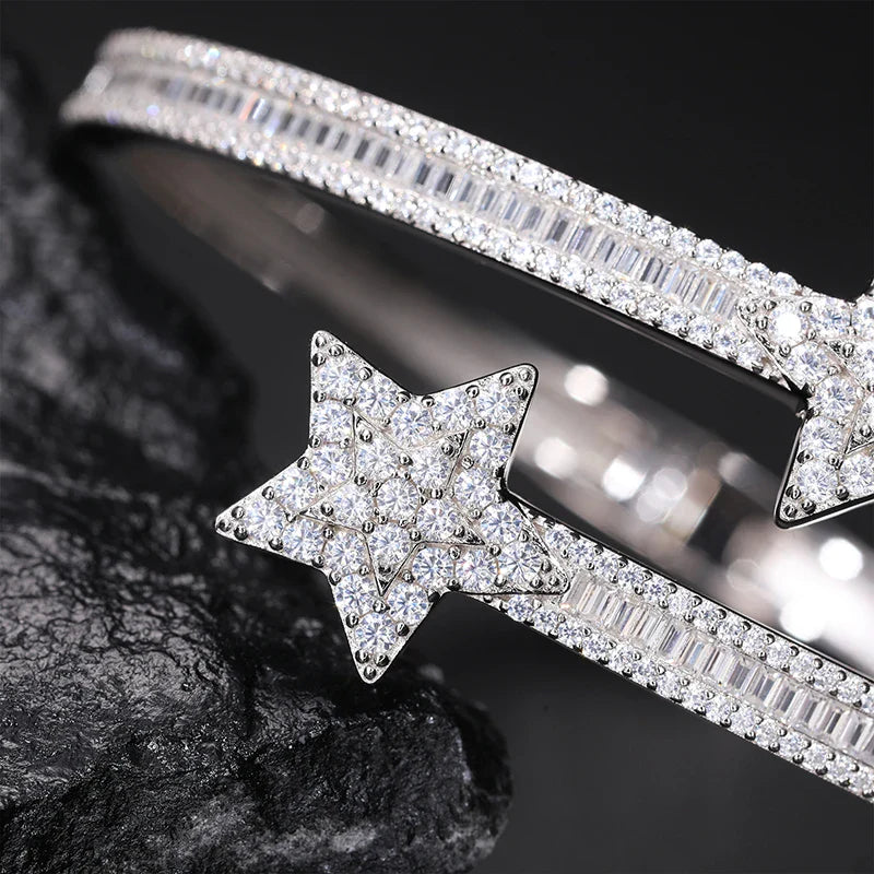 S925 Moissanite Paved Star Baguette Bangle