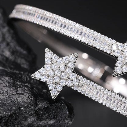 S925 Moissanite Paved Star Baguette Bangle