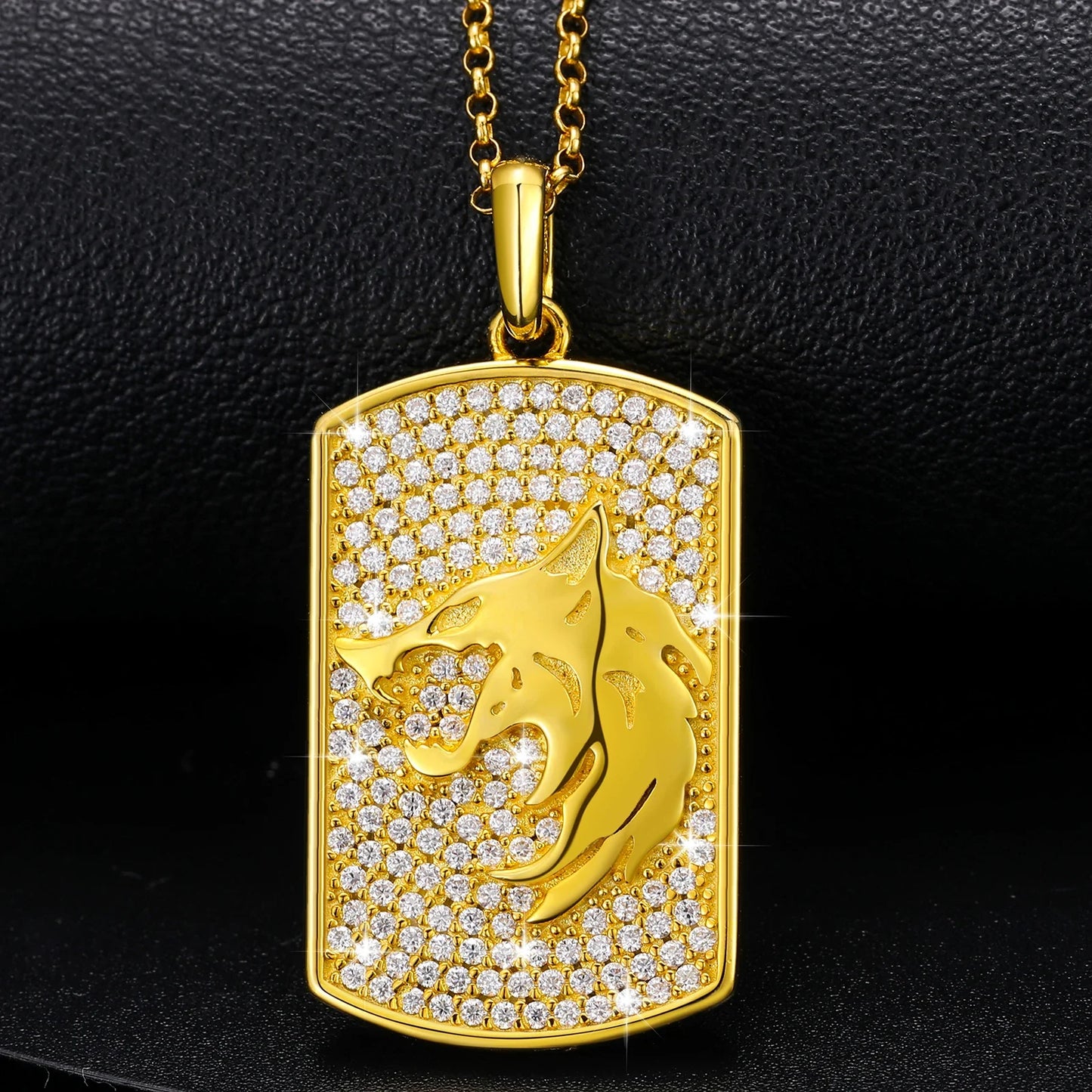 Wolf Head Moissanite Tag Pendant