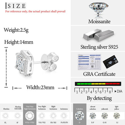 S925 Moissanite Asscher Cut Halo Stud Earrings