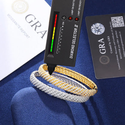 S925 MOISSANITE TWISTED BANGLE BRACELET - 8MM
