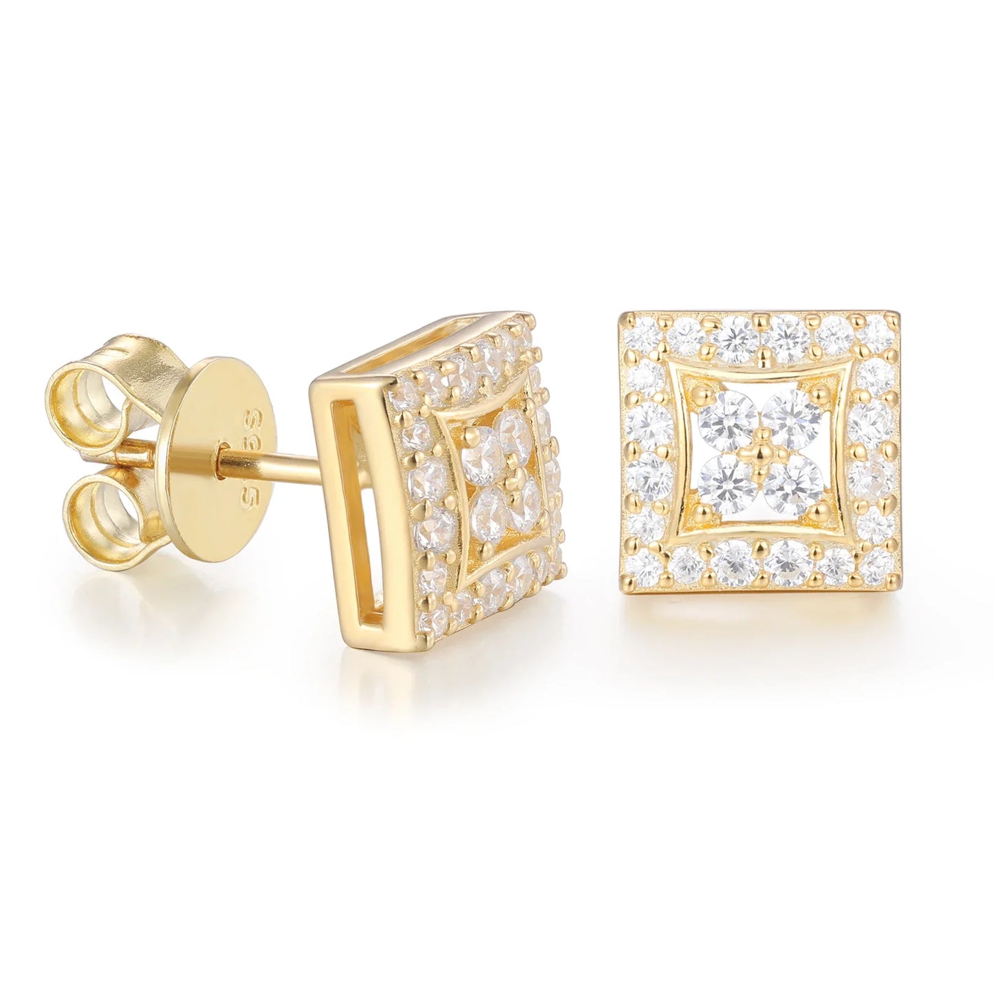 Moissanite Lucky Clover Square Halo Stud Earrings