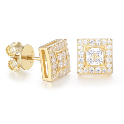 Moissanite Lucky Clover Square Halo Stud Earrings