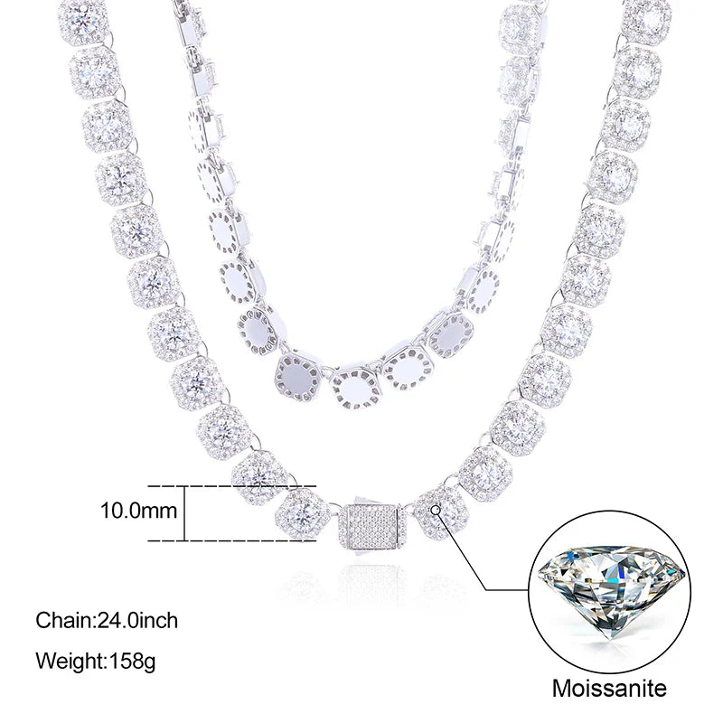 S925 Moissanite White Gold Clustered Tennis Necklace - 10mm