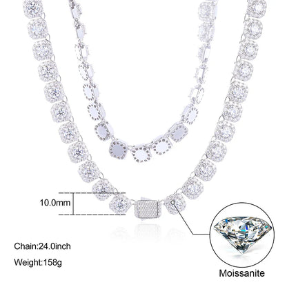 S925 Moissanite White Gold Clustered Tennis Necklace - 10mm