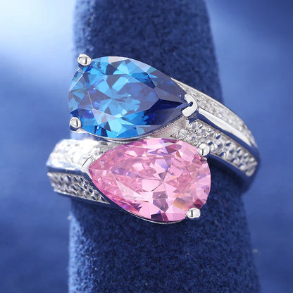 S925 Moissanite Pink & Blue Gem Ring