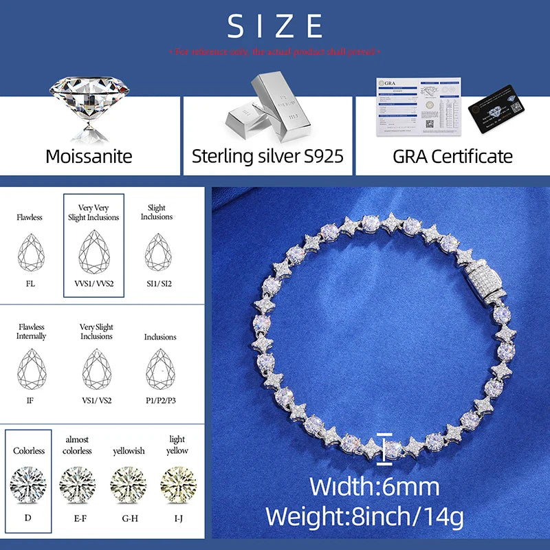 6mm - S925 MOISSANITE ROUND DIAMOND STAR TENNIS BRACELET