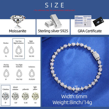 6mm - S925 MOISSANITE ROUND DIAMOND STAR TENNIS BRACELET