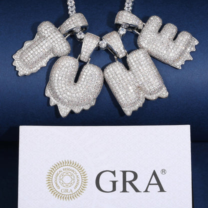 925 Sterling Silver Moissanite Bubbler Micro Paved A-Z Letter Pendant