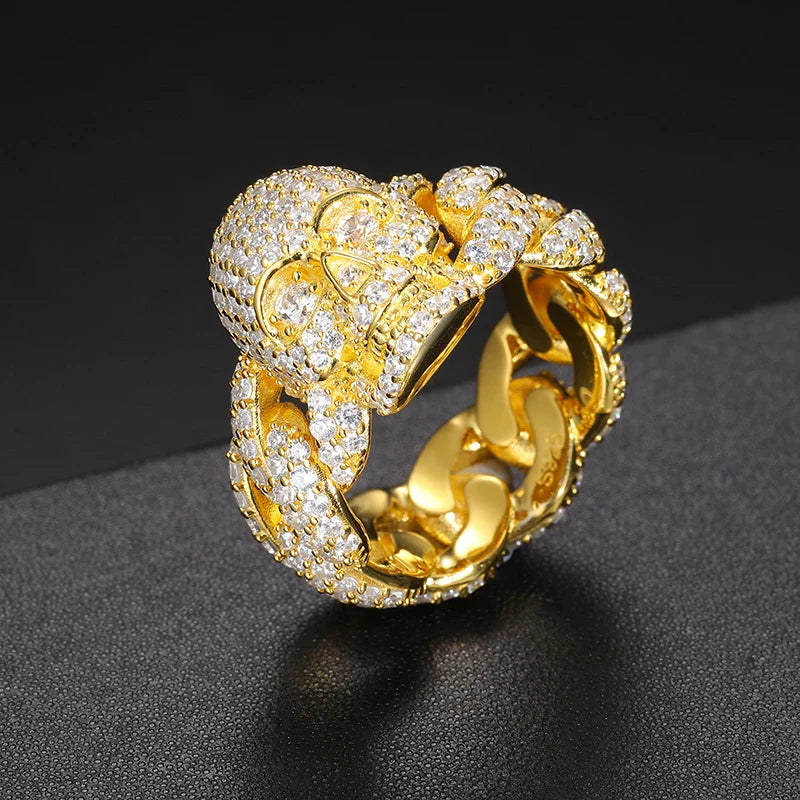S925 Gold Moissanite Skull Cuban Diamond Ring