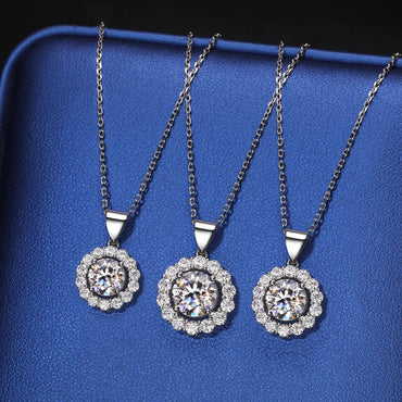 S925 Moissanite Solitaire Round Cut Diamond Pendant Necklace