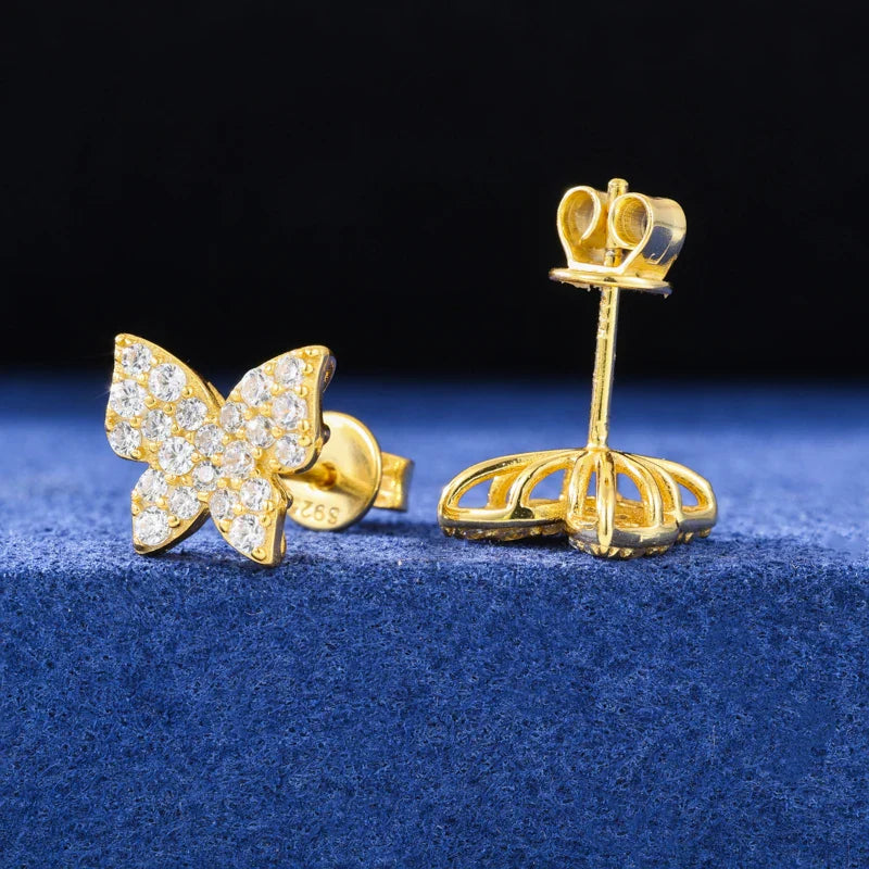 S925 Moissanite Butterfly Stud Earrings