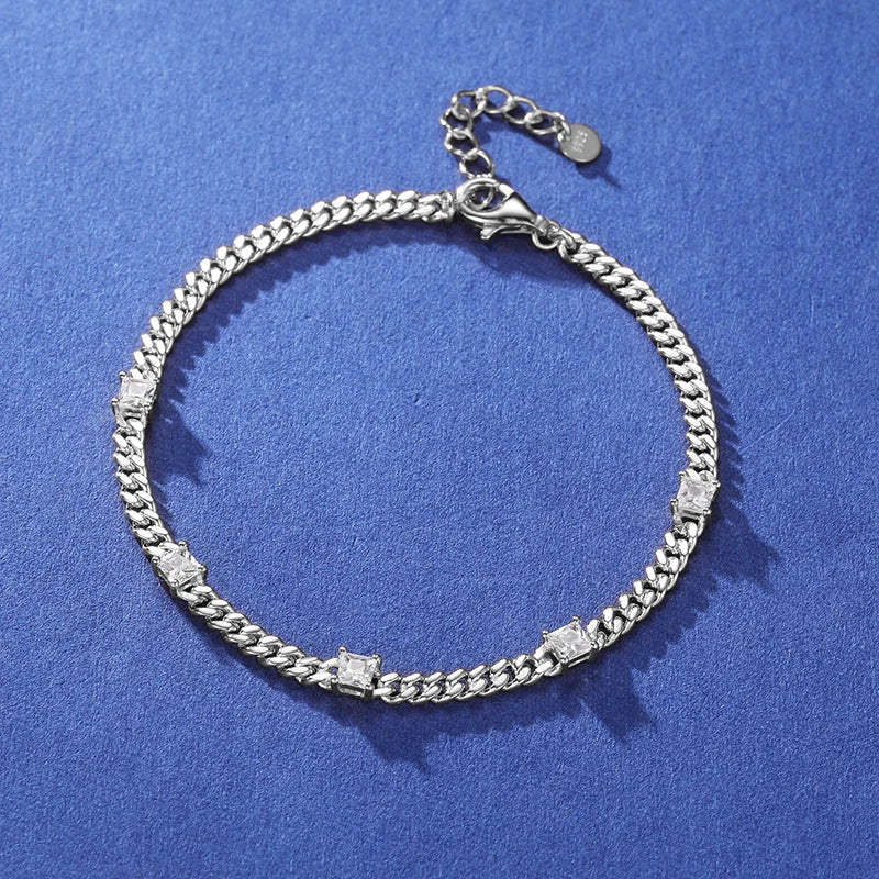 S925 Moissanite Square Diamond Cuban Link Bracelet - 4MM