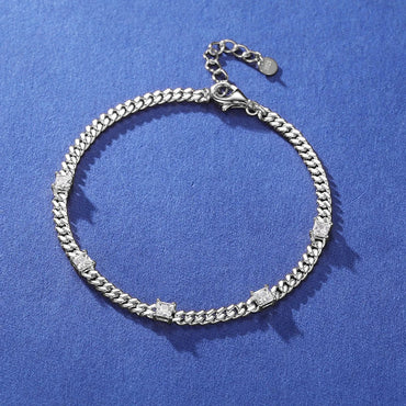 S925 Moissanite Square Diamond Cuban Link Bracelet - 4MM