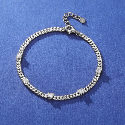 S925 Moissanite Square Diamond Cuban Link Bracelet - 4MM