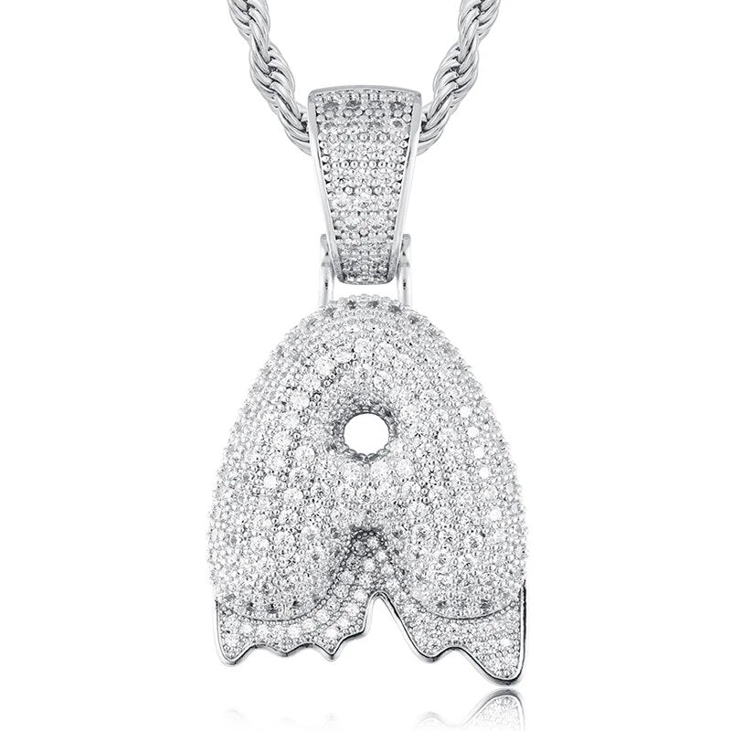925 Sterling Silver Moissanite Bubbler Micro Paved A-Z Letter Pendant