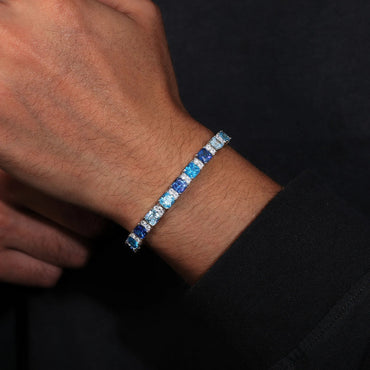 Blue Mixed Diamond Cut Tennis Bracelet - 7.5mm
