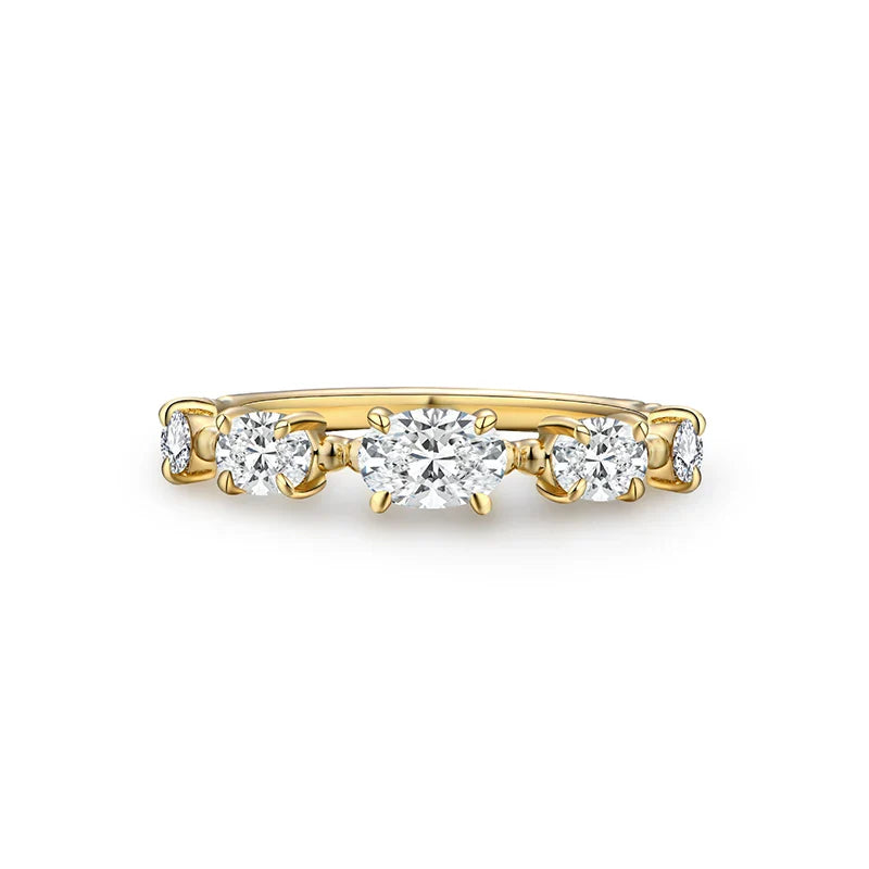 Single Shared Prong Oval Cut Moissanite Band