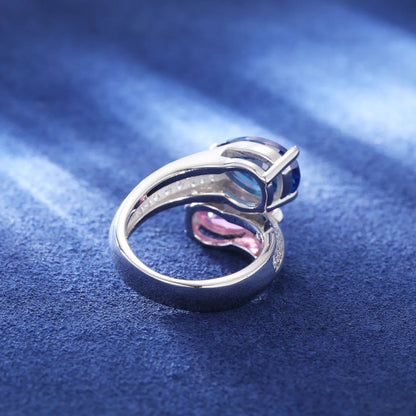 S925 Moissanite Pink & Blue Gem Ring