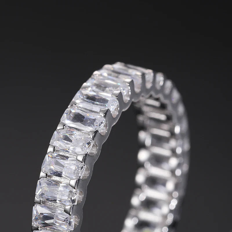S925 Moissanite Emerald Cut Eternity Band Ring