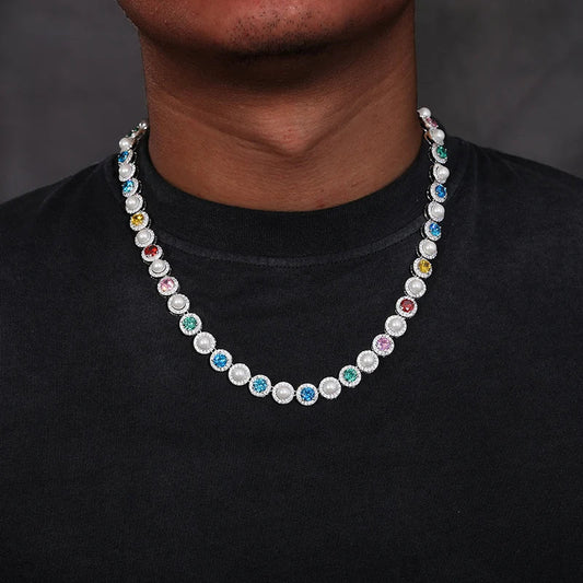 S925 Multi-Color Moissanite Pearl Chain