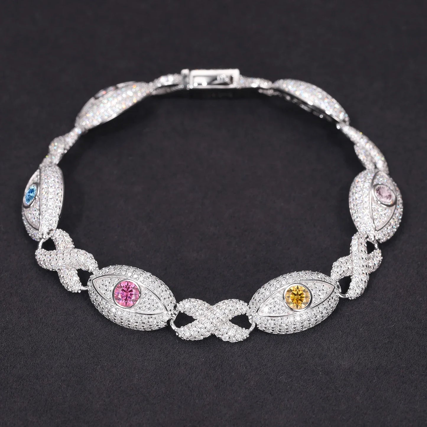 S925 Moissanite Infinity Cross Cuban Devil Eye Diamond Link Bracelet - Gold/White Gold