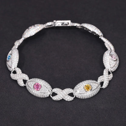 S925 Moissanite Infinity Cross Cuban Devil Eye Diamond Link Bracelet - Gold/White Gold