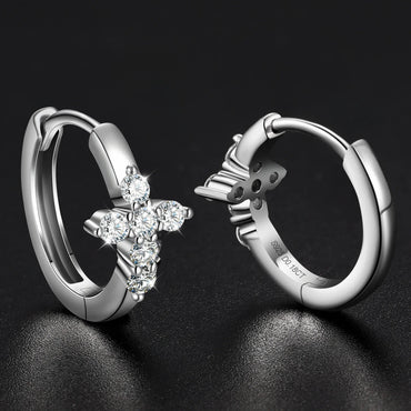 2mm Silver Moissanite Cross Earrings