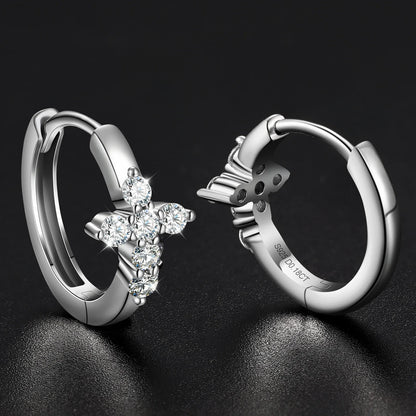 2mm Silver Moissanite Cross Earrings