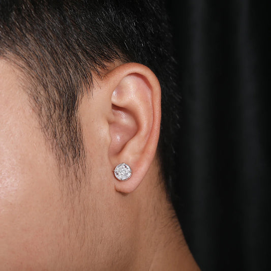 S925 Moissanite Round Star Stud Earrings - White Gold