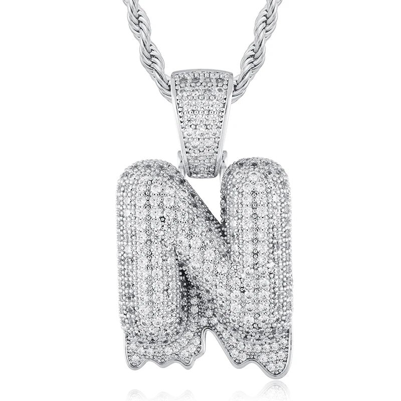 925 Sterling Silver Moissanite Bubbler Micro Paved A-Z Letter Pendant