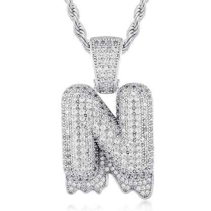 925 Sterling Silver Moissanite Bubbler Micro Paved A-Z Letter Pendant