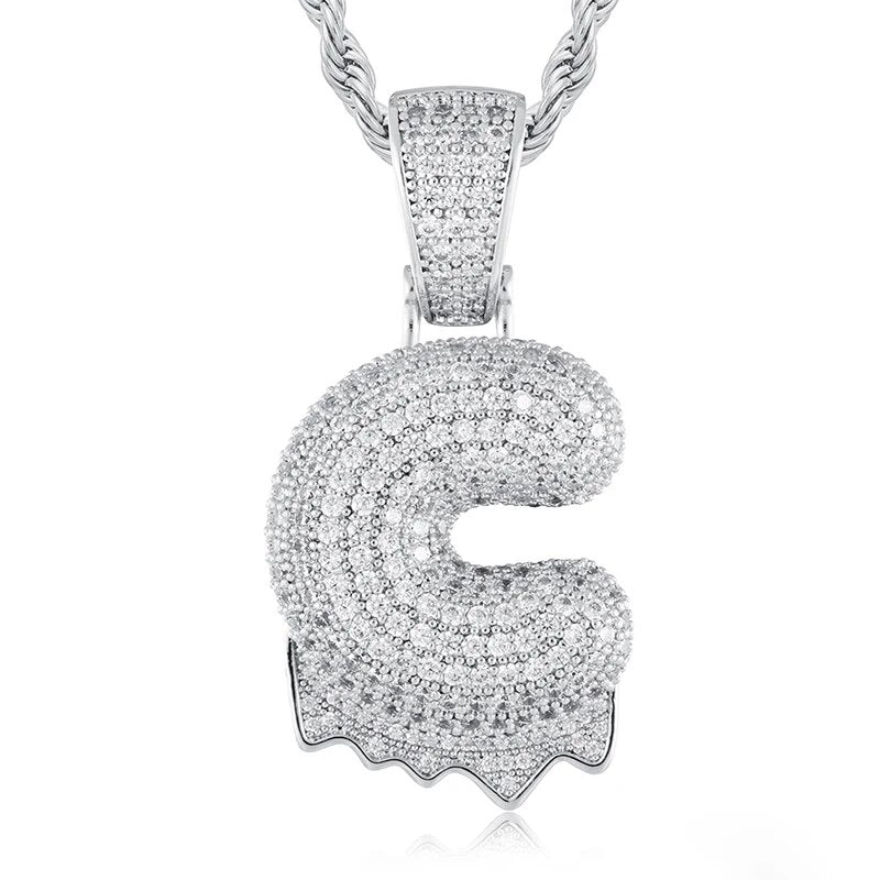 925 Sterling Silver Moissanite Bubbler Micro Paved A-Z Letter Pendant