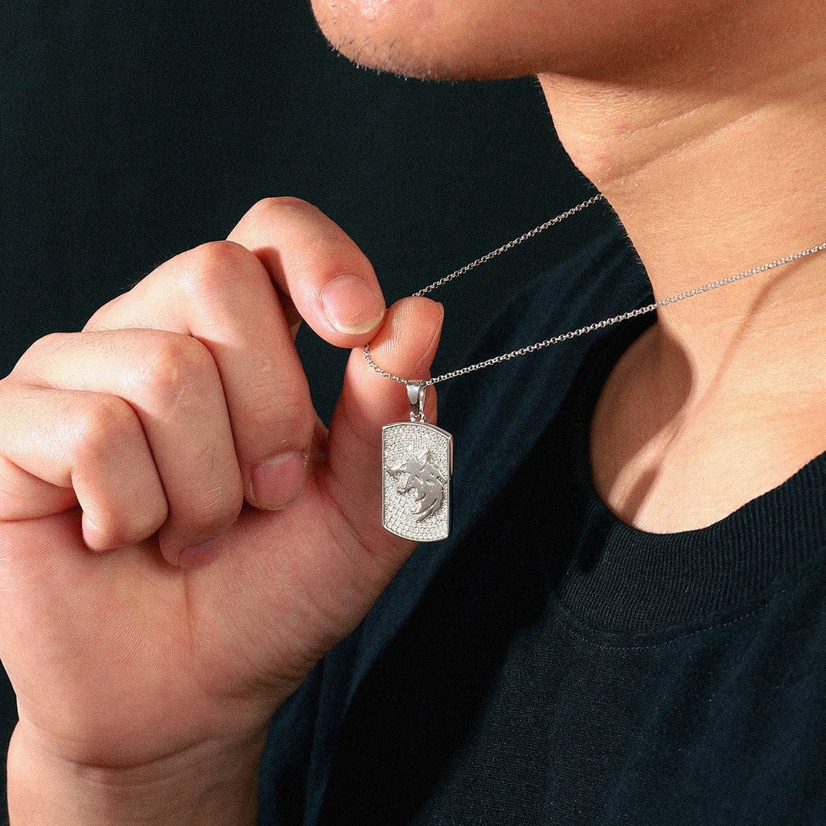 Wolf Head Moissanite Tag Pendant
