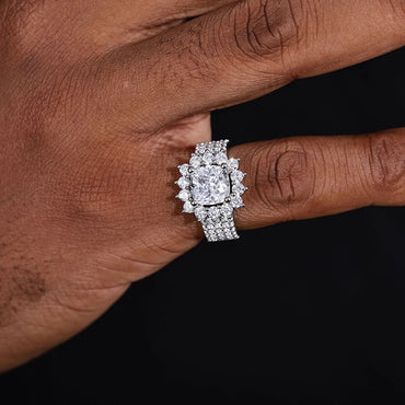 S925 Moissanite Square Cut Halo Diamond Ring