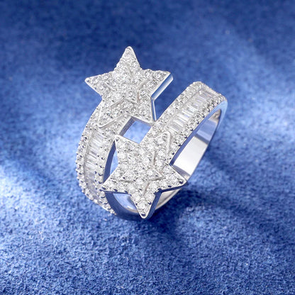 S925 MOISSANITE PAVED STAR BAGUETTE RING