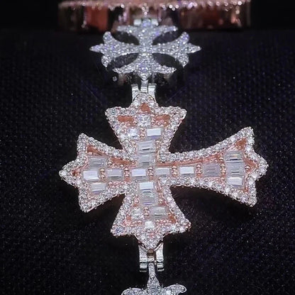TWO-TONE ROSE GOLD BAGUETTE MOISSANITE MALTESE CROSS BRACELET