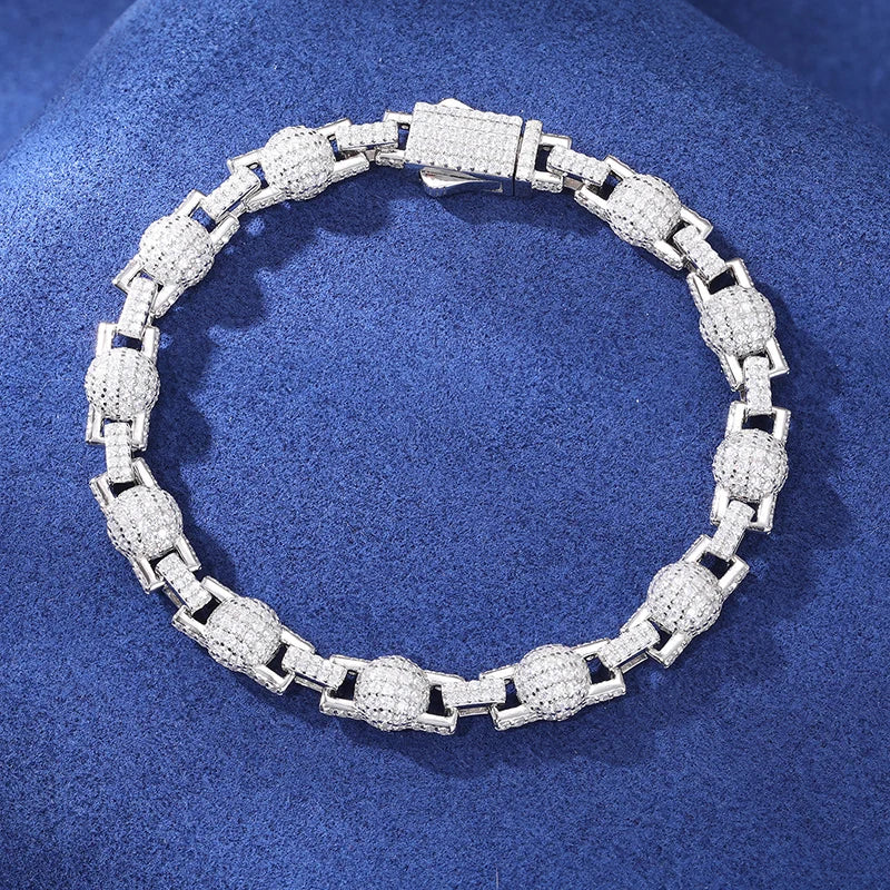 S925 Iced Moissanite Beaded Ball Link Bracelet or Necklace - 7mm