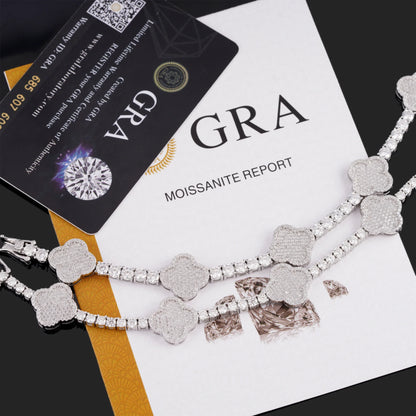 3MM Moissanite Tennis Clover Link Bracelet