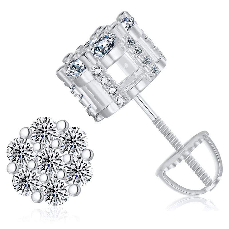 S925 Moissanite Cluster Flower Stud Earrings
