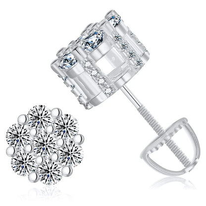 S925 Moissanite Cluster Flower Stud Earrings