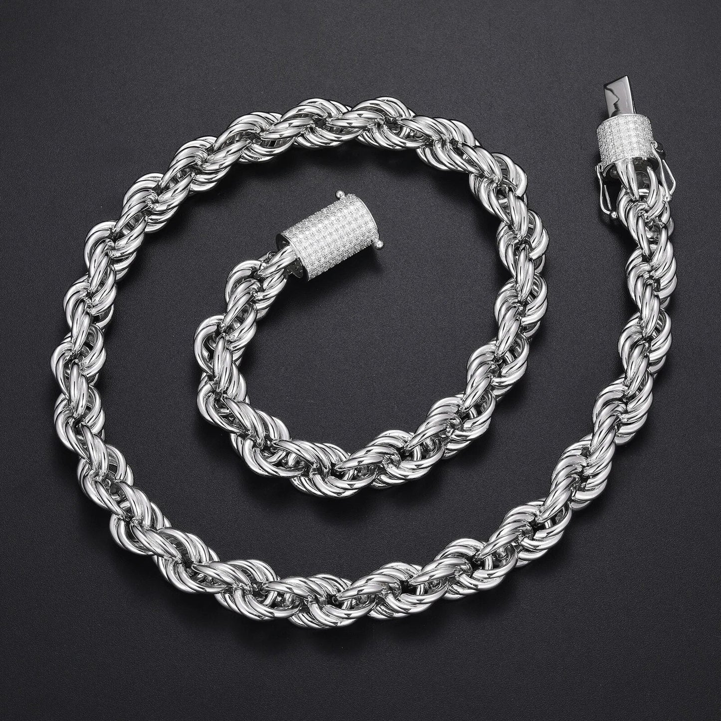 925 Sterling Silver 6MM/12MM Twist Rope Chain Necklace With Moissanite Clasp