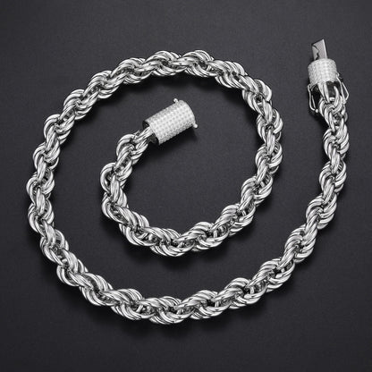925 Sterling Silver 6MM/12MM Twist Rope Chain Necklace With Moissanite Clasp