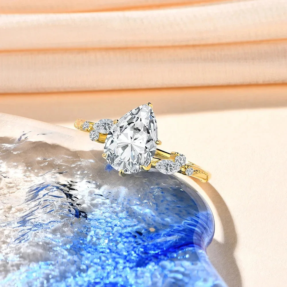 S925 Moissanite Pear Cut Diamond Ring