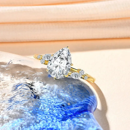 S925 Moissanite Pear Cut Diamond Ring